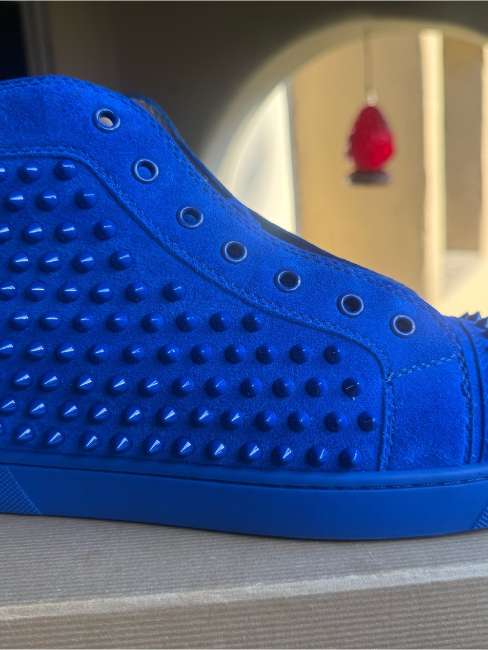 Christian Louboutin Men's Electric Blue Suede Spike-Detail Sneakers